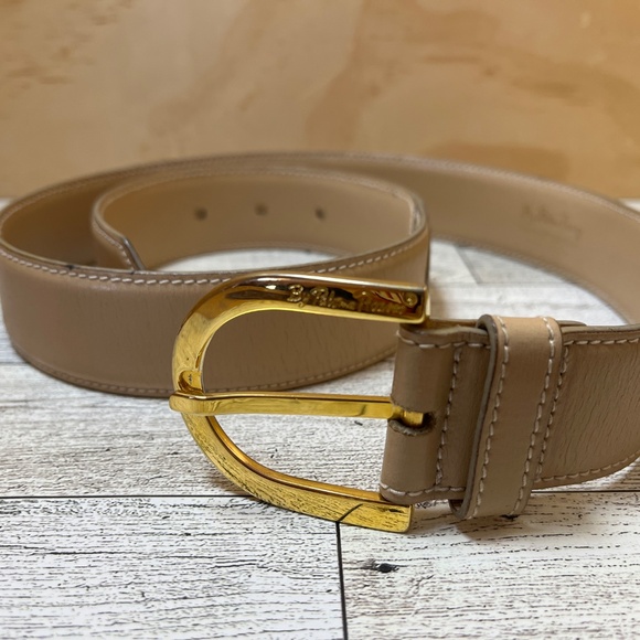 Vintage By PALOMA PICASSO Gold/Cream Genuine Leather Italian 75cm/Medium - Picture 3 of 7